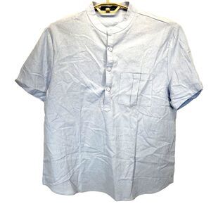 Incerun Men's Shirt Size XL Short Sleeve 100% Cotton 1/3 Button Up Stand Collar